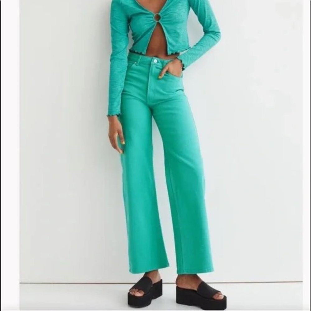 H&M / Divided Emerald Green Wide-leg Twill Pants Size 12